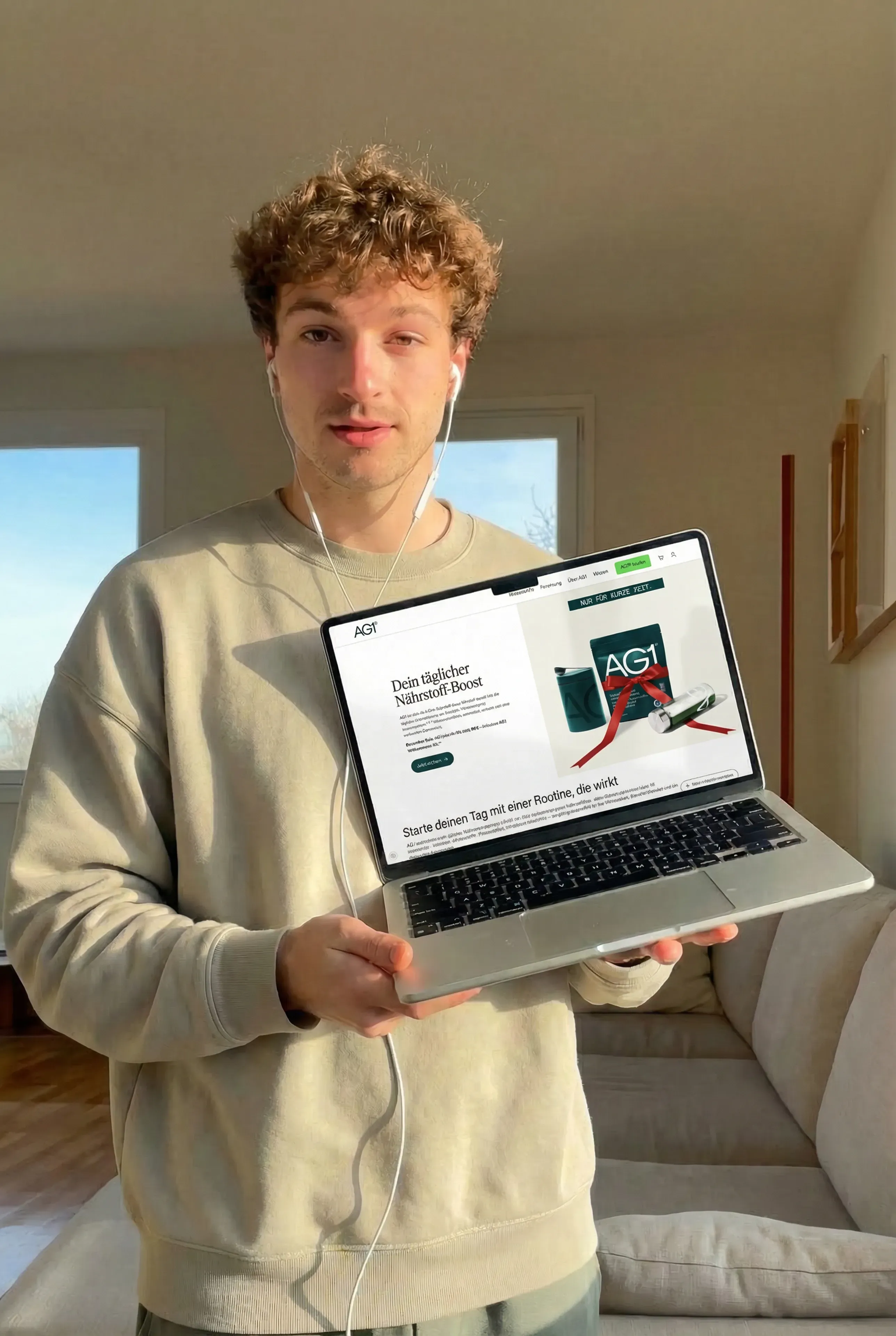Character Shows Product on Laptop