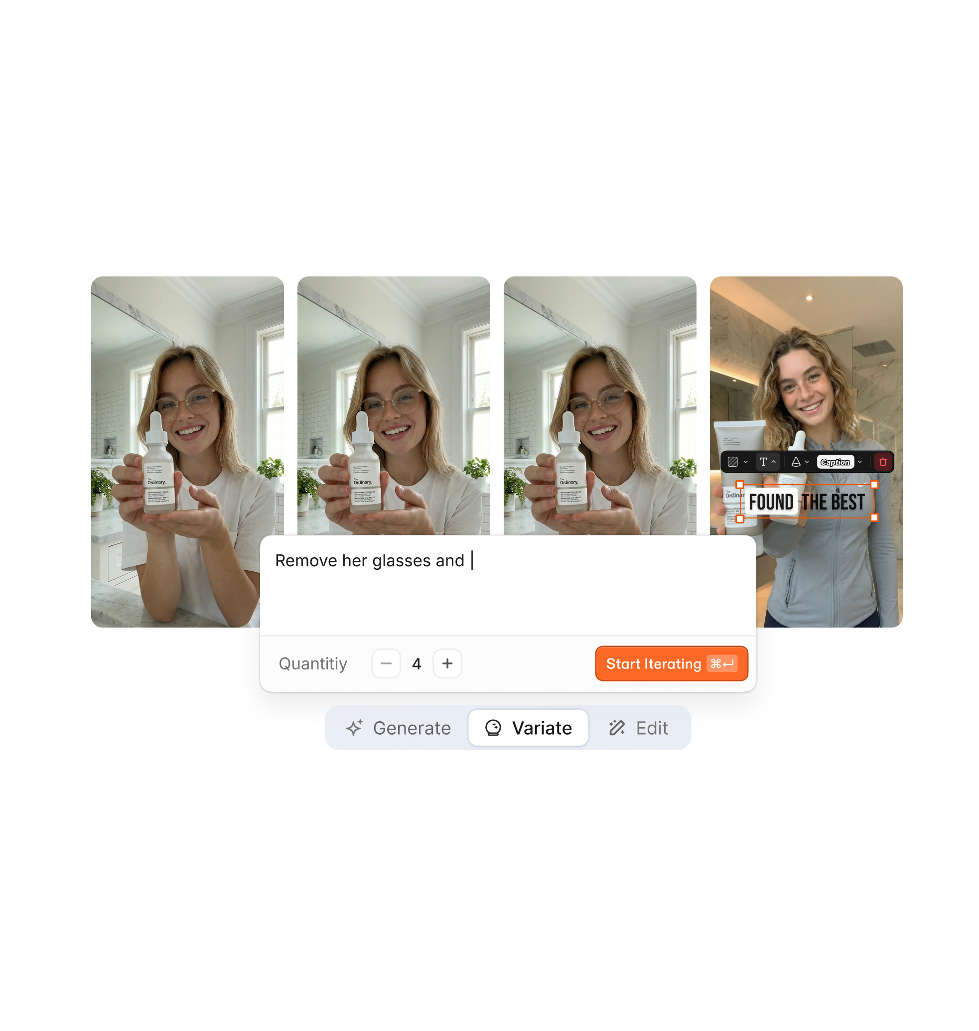 Ad editing and variation interface