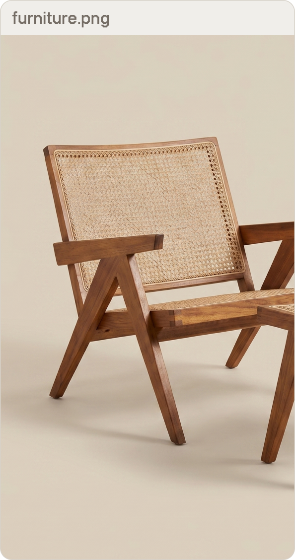 Furniture product shot — caned lounge chair