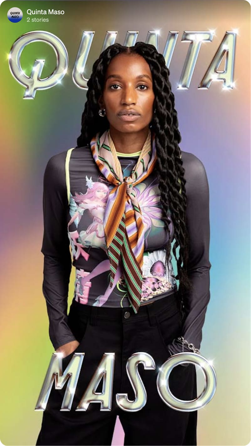 Fashion editorial ad — model in a printed scarf
